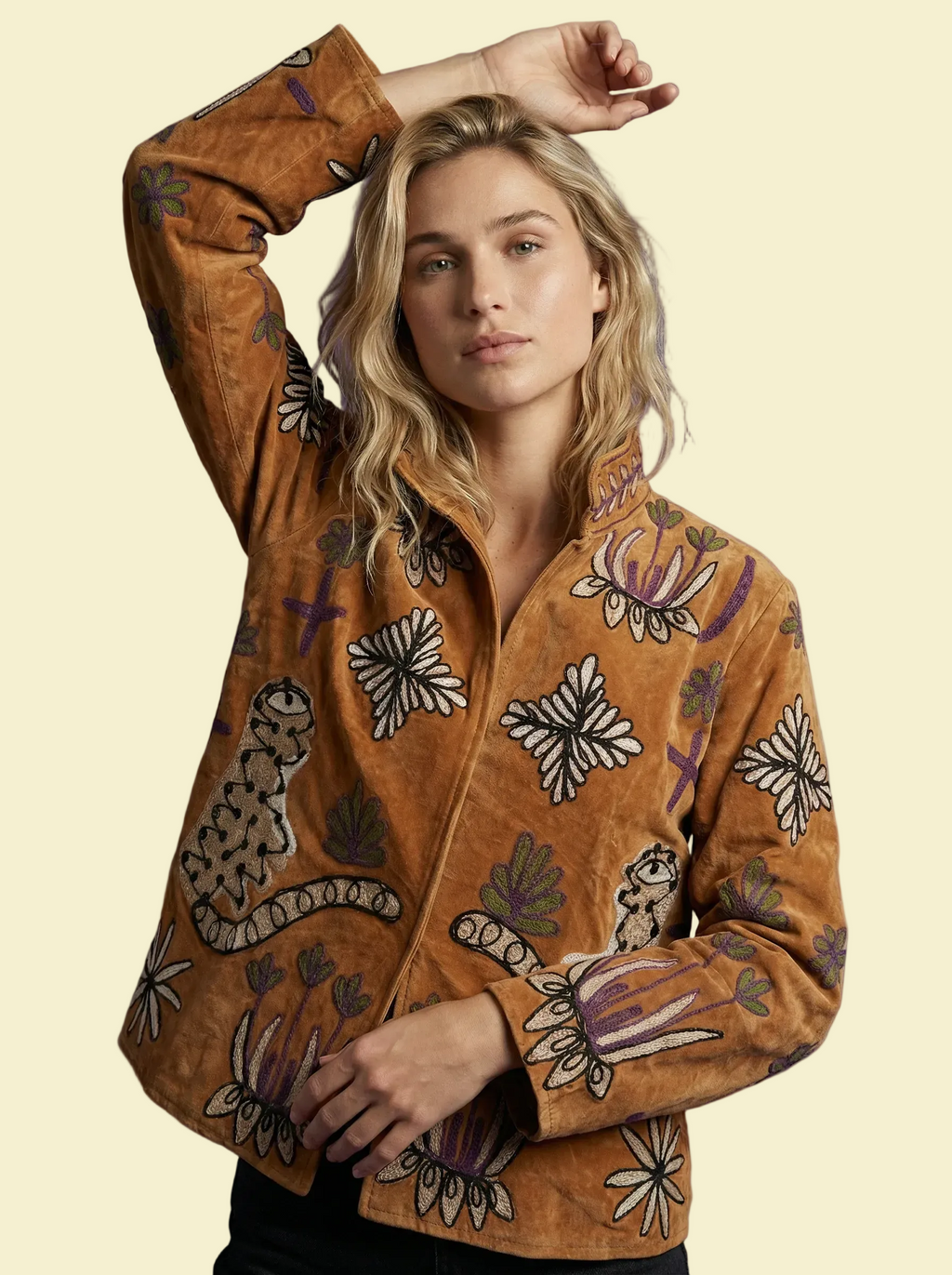 Leopard hand-embroidered velvet jacket
