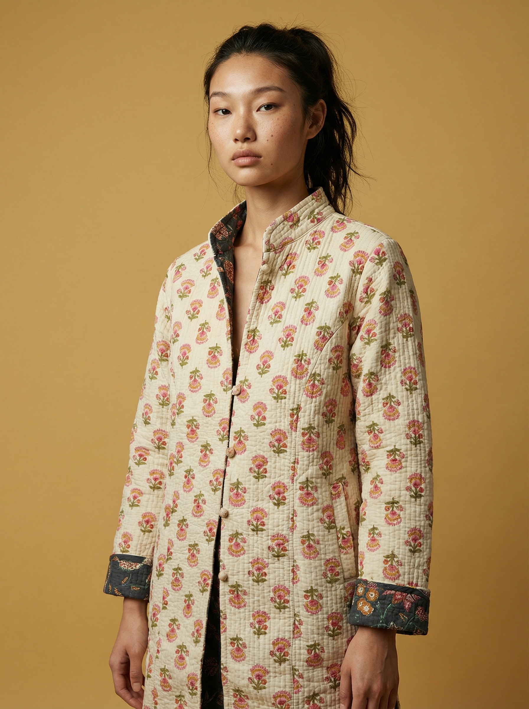 Pink Bloom reversible cotton long jackets