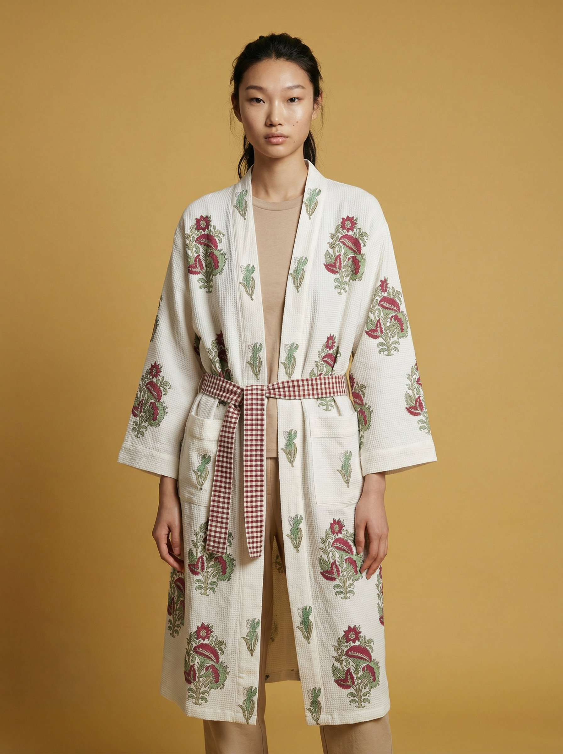 Luxury Block Print Robe - Lightweight Cotton Kimono